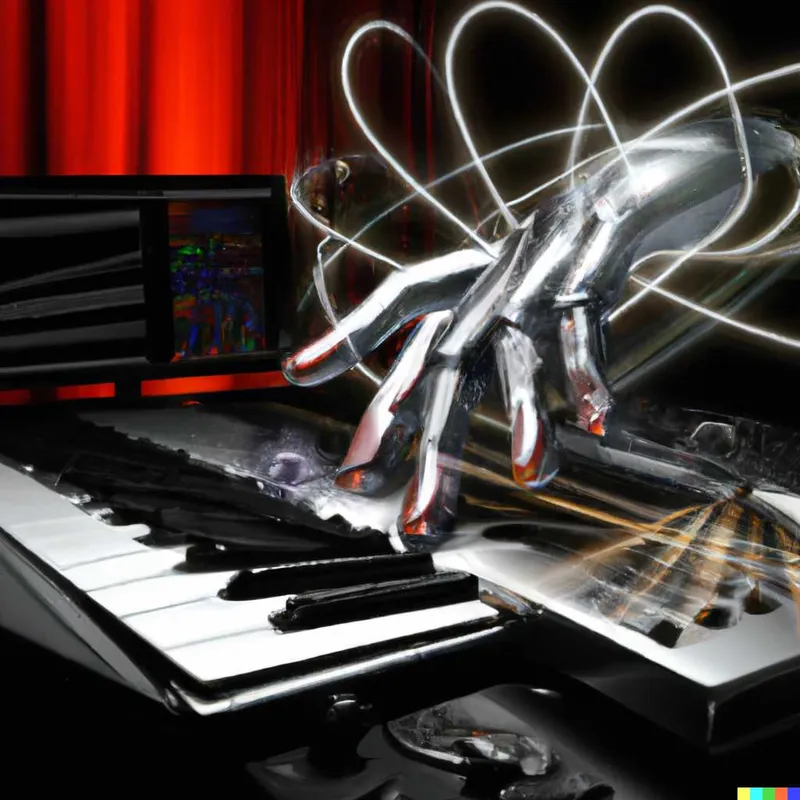 image of a computer making music with machine like hands